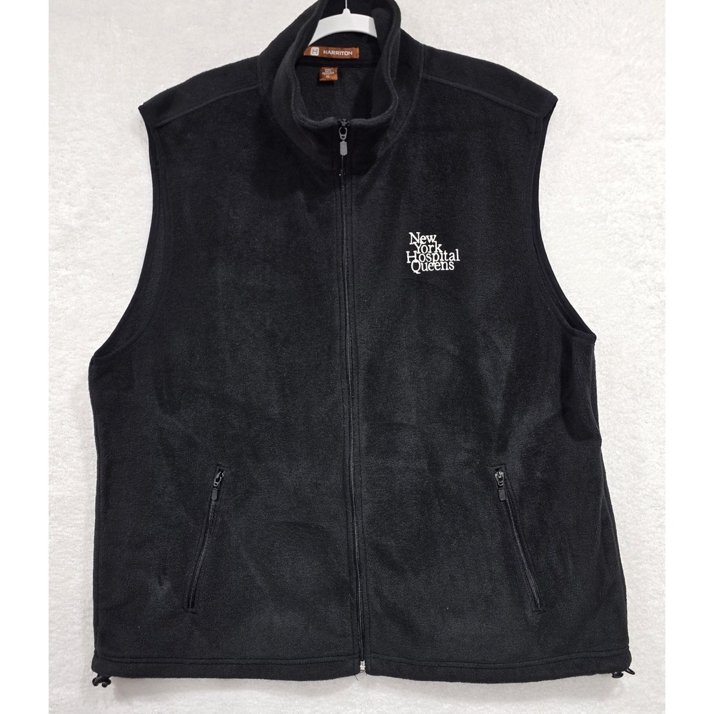 New York Hospital Queens XL Black Fleece Vest Full Zip Womens Harriton Polyester